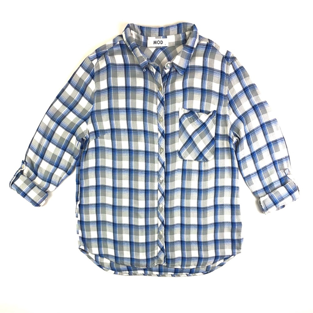 MOD Boutique Blue & Grey Flannel Button Down Shirt
